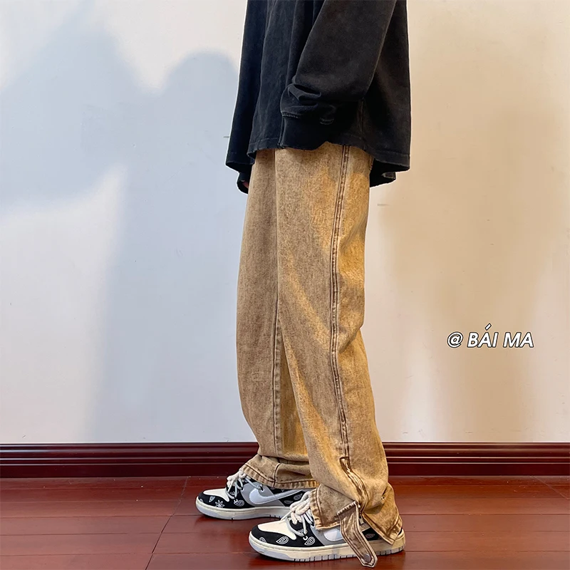 3 Colors Baggy Jeans Men Fashion Retro Casual Straight Jeans Men Streetwear Hip Hop Loose Denim Pants Mens Trousers S-2XL