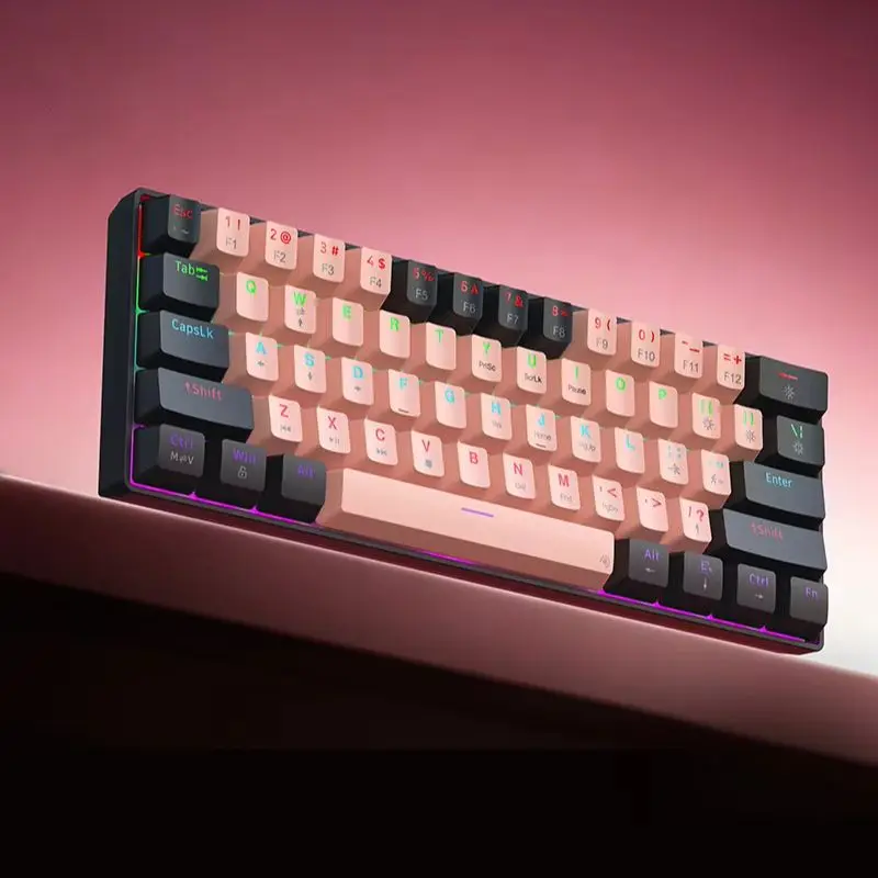 Фото Механическая клавиатура с RGB-подсветкой, 61 клавиша, проводная, ультракомпактная 60%-форматная раскладка, мини-клавиатура для игр, подходит для ПК, компьютеров, Mac, ноутбуков и планшетов. №2