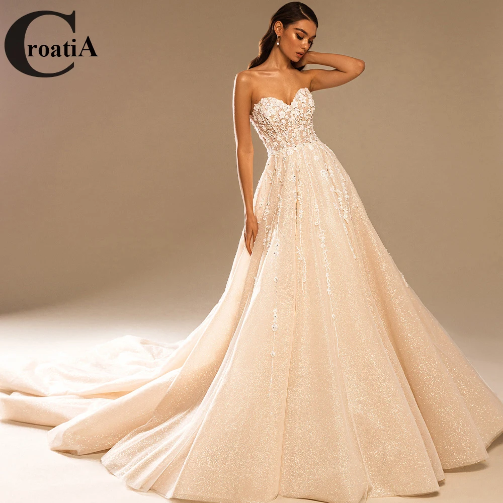 

Croadia Classic Wedding Dresses A-Line Flowers Sweetheart New Vestido De Noiva Gelinlik Dubai Bridal Engagement Robe Mariee