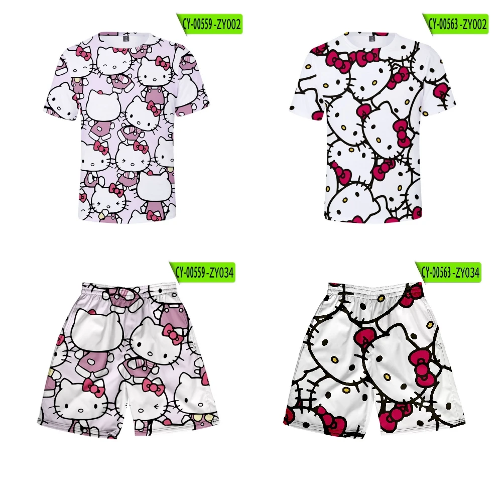 

Summer Kids Hello Kitty Tshirt Set For Girls T shirt Kawaii y2k short sleeved sexy round neck T-shirts Tops
