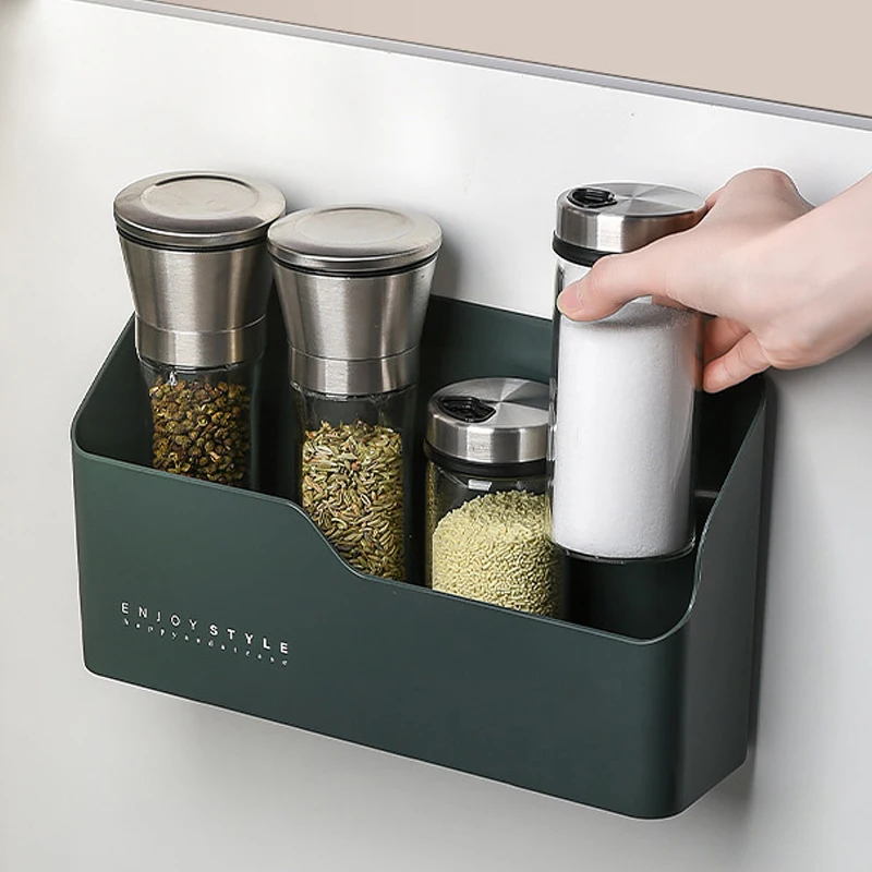 

Wall Mounted Storage Boxes Kitchen Cabinet Door Storage Box Self Adhesive Storage Rack Wall Organizer Basket seasoning Organizer