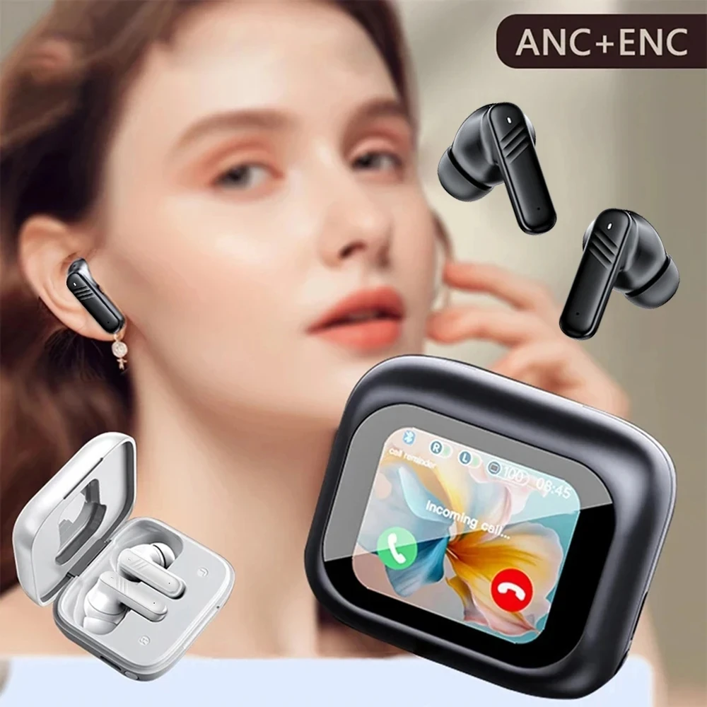 Беспроводные Bluetooth-наушники с цветным сенсорным экраном ANC + ENC шумоподавляющие