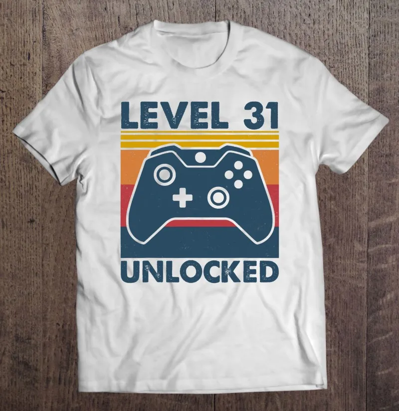 

Level 31 Unlocked Shirt Vintage Video Game 31St Birthday Men T-Shirts Boys Men'S Clothes Korean Style Tops Hip Hop T Shirts