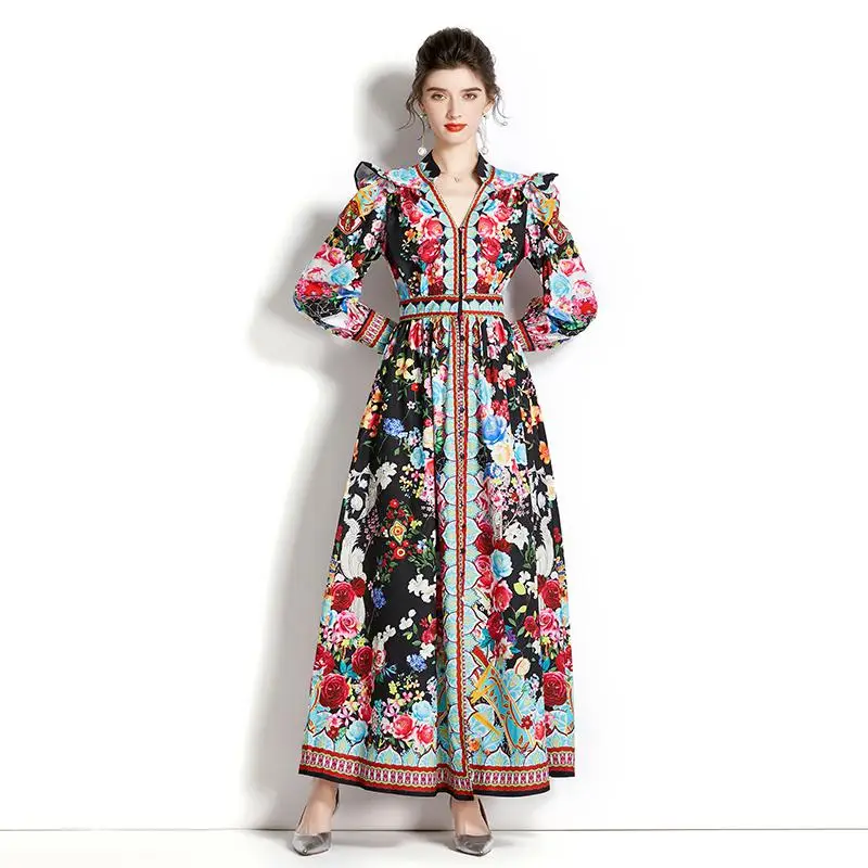 

Весеннее однобортное длинное платье WTIANYUW в богемном стиле для женщин, ТРАПЕЦИЕВИДНОЕ вечернее платье до середины икры с V-образным вырезом ...