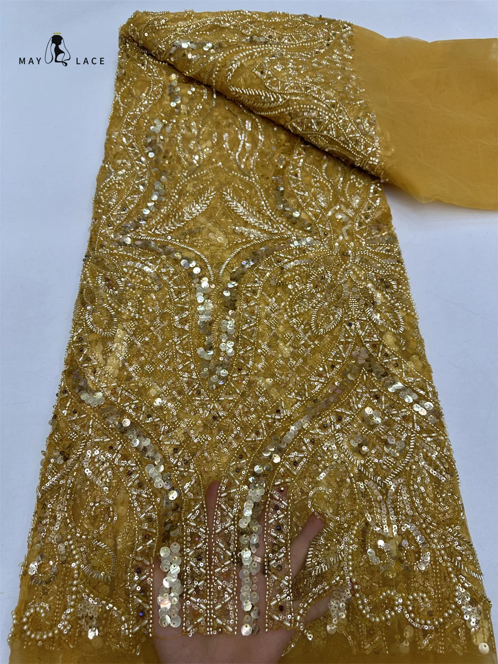 Нигерийская африканская кружевная ткань 2024 высококачественные бусины Hamdmade