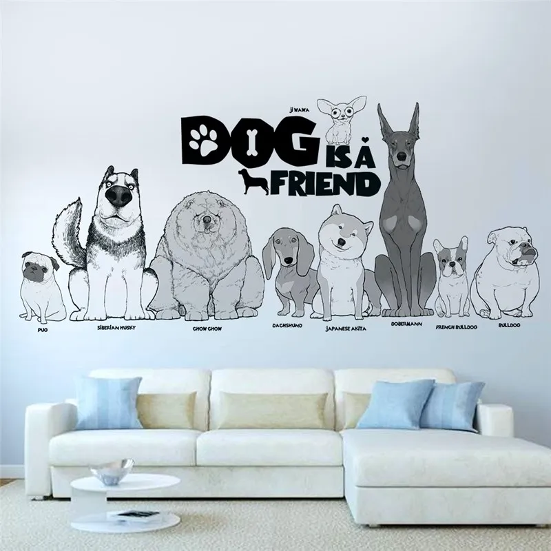 

dog is a friend wall stickers home decor living room kids rooms cartoon animal wall decals diy mural art pvc removable posters