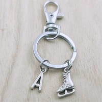 skating shoes keyring letter car key chain ring lobster clasp initial charm women jewelry accessories pendant round metal