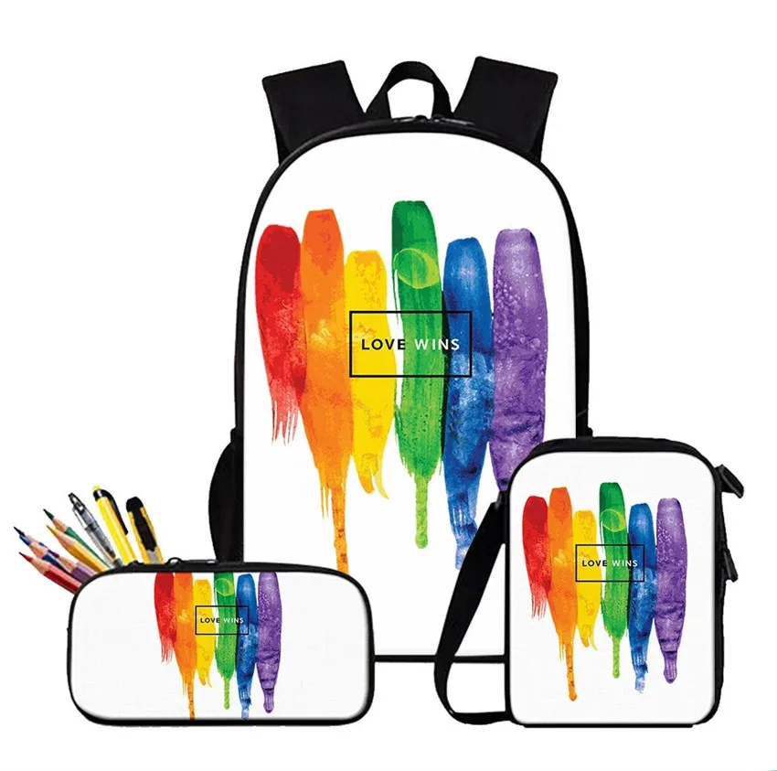 

Fashion Pride LGBT Backpacks Gay Love Lesbian Rainbow Flag Design Bag Mochila Boys/Girls Daily Shoulder Set Pencil Custom