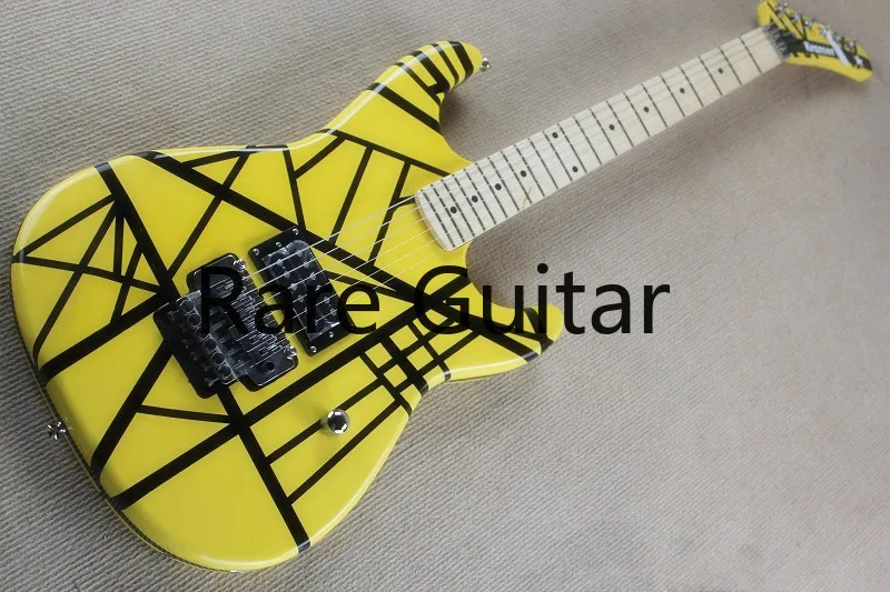 

Пользовательский Kramer Эдвард Ван Хален 5150 черная полоса желтая электрическая гитара Floyd Rose Tremolo Tailpiece, Кленовая шея и гриф,