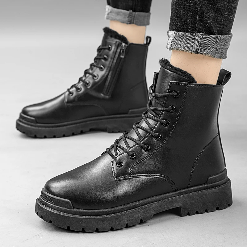 

Ботинки мужские на толстой подошве, короткие мотоботинки, высокие сапоги с круглым носком, на шнуровке