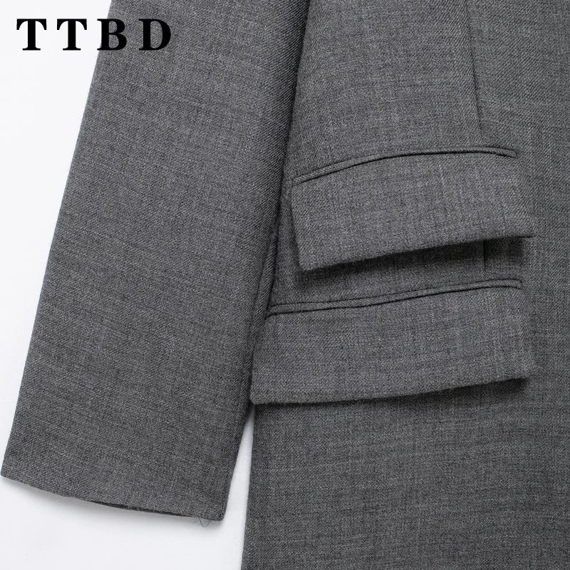 TTBD женский 2024 новый осенний винтажный однобортный пиджак с v-образным воротником