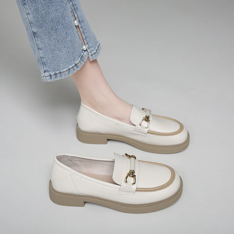 

2023 Spring Single Shoes Flat Heel Fashion Women Shoes PU British Style Small Leather Shoes Fashion Luxury Women Shoes
