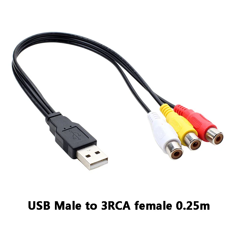 1 шт. USB штекер к 3 RCA Женский адаптер аудио преобразователь видео AV A/V кабель на для