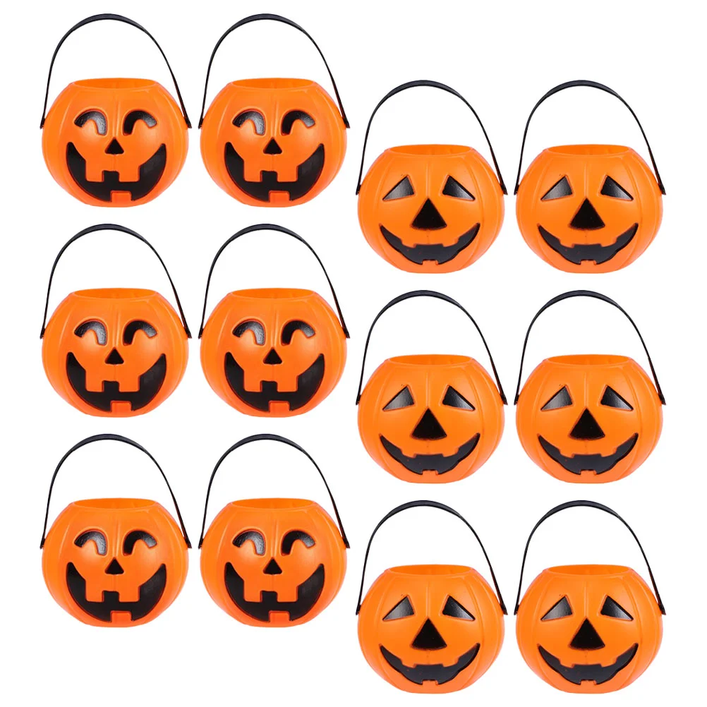 

12pcs Halloween Pumpkin Buckets Candy Holder Trick-or-Treat Candy Bucket Party Snack Bucket Random Color/Style