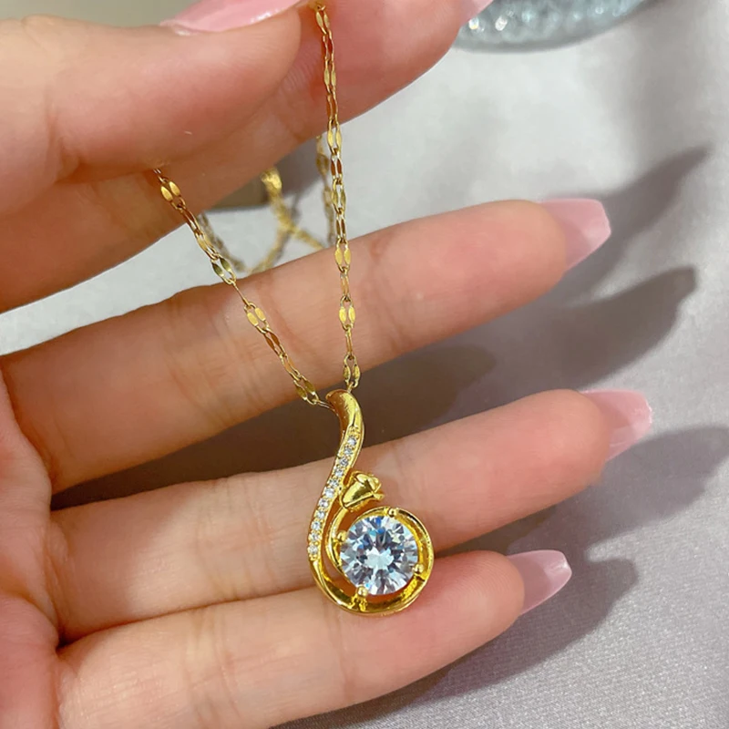 Pendant Necklace for Women Rhinestone Girl Gold Stainless Steel Jewelry Chain Party Birthday Present Gift daughter |