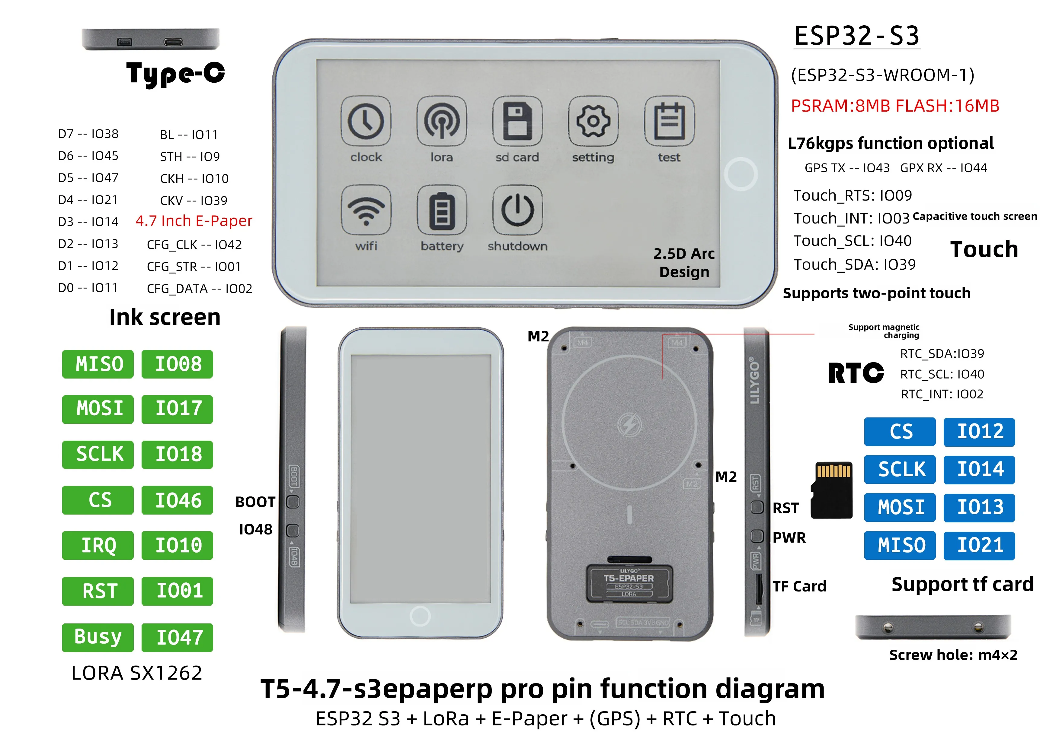 Фото LILYGO ®   T5S3 Pro 4,7-дюймовый дисплей электронной бумаги ESP32-S3 Беспроводной модуль LoRa 16 серых уровней Плата разработки электронной бумаги со сверхнизким энергопотреблением №1