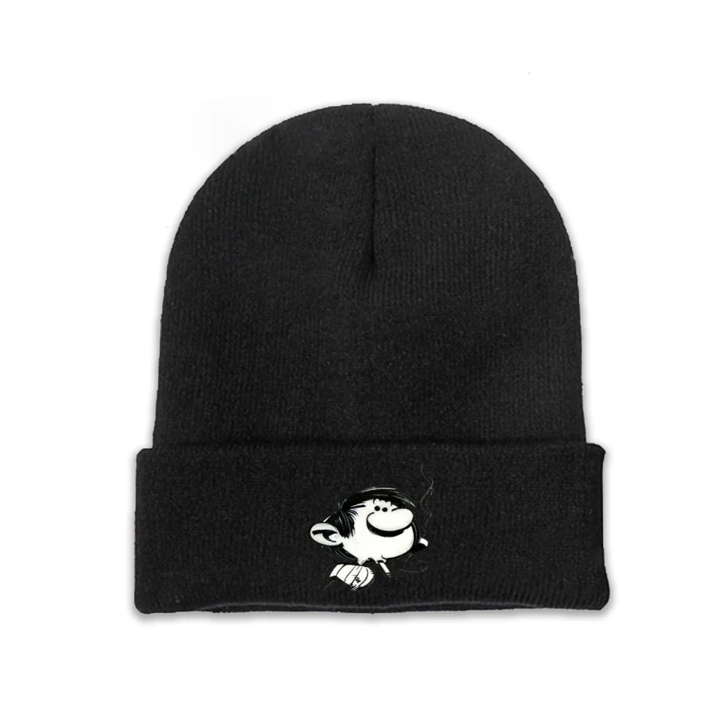 

Gaston Lagaffe Fantasio Comics Skullies Beanies Caps Smoking A Cigarette Knitted Winter Warm Bonnet Hats Unisex Ski Cap