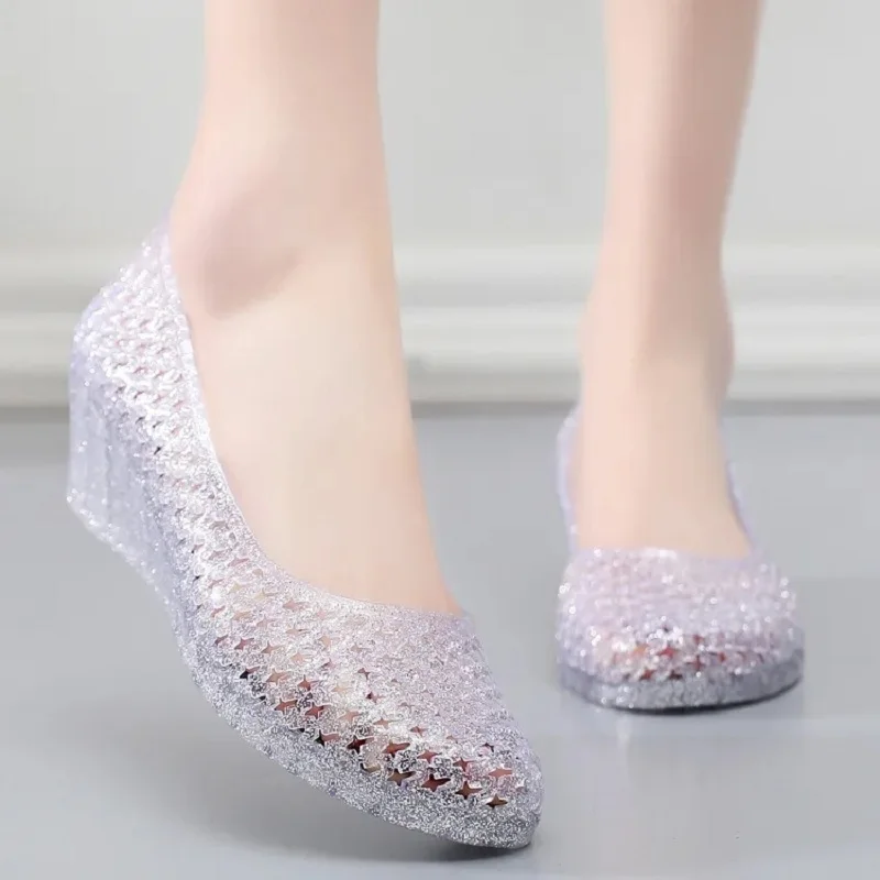 

Wedge sandals woman white heel shoes 2022 summer breathable crystal jelly sandal desginer mesh nest women sandals slip on