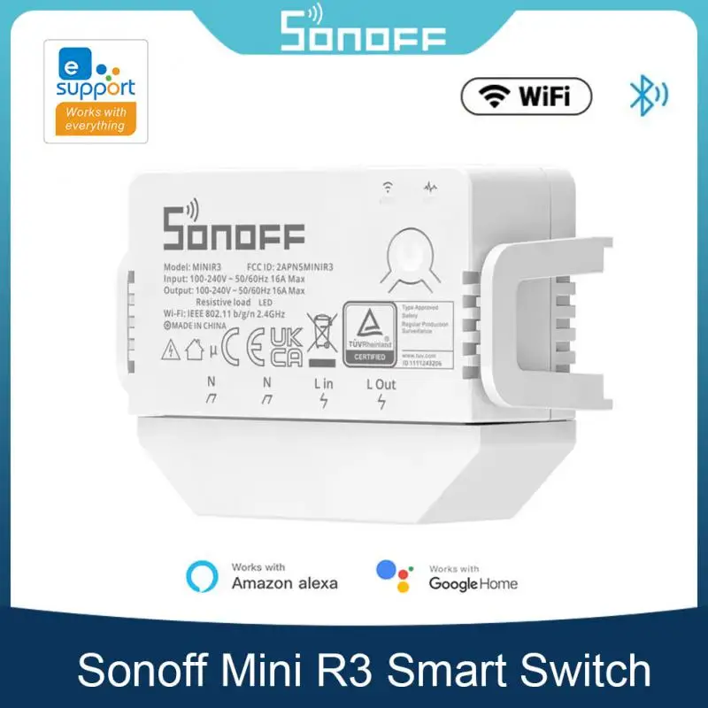

SONOFF MINIR3 16A Wifi Bluetooth Smart Switch S-MATE No Neutral Line EWeLink Remote Control Works With Alexa Google Home Alice
