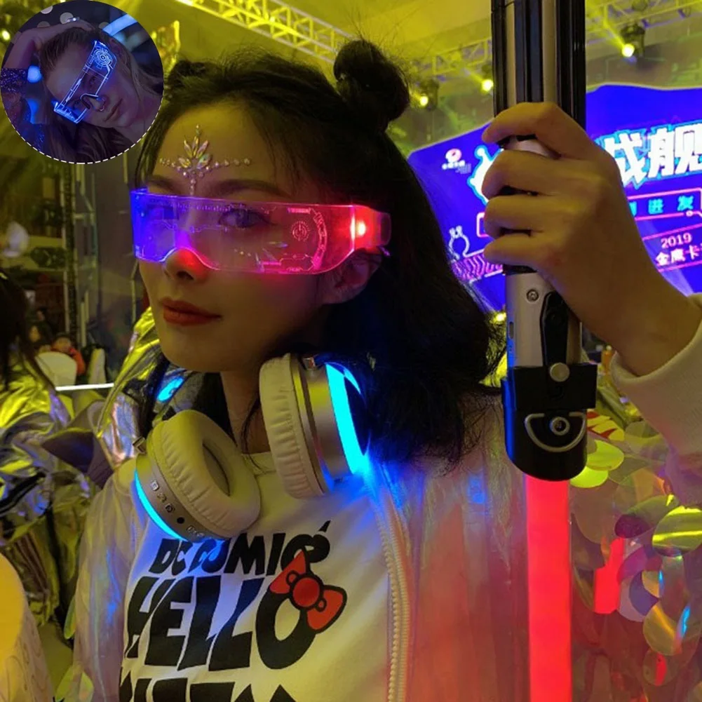 

Цветные светящиеся очки для бара, вечеринки, светодиодные очки 7 цветов, декоративные очки в стиле киберпанк, Мигающие неоновые праздничные ...