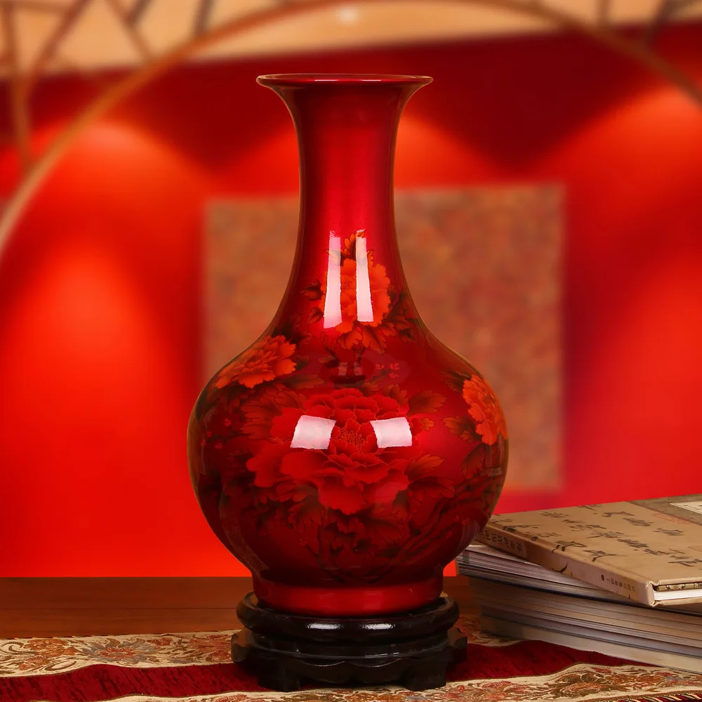 

Керамическая глазурь Цзиндэчжэнь с высококачественной кристаллической Красной вазой современной гостиной, украшения, ремесла, мебель для ...