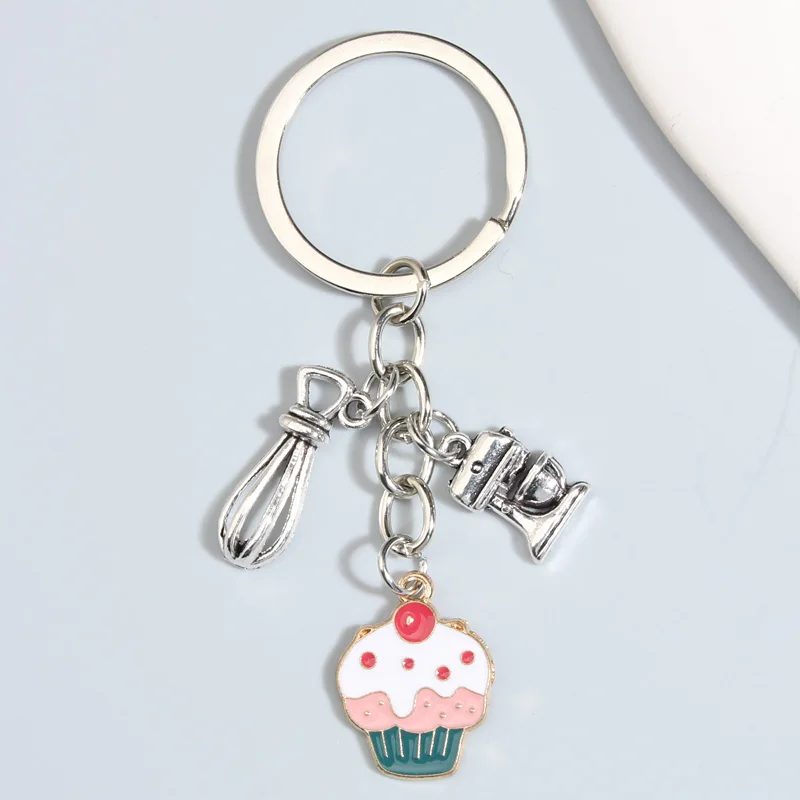Cute Baking Keychain Egg Beater Whisk Blender Cake Key Ring Kitchenware Key Chains For Dessert Chef Gifts DIY Handmade Jewelry