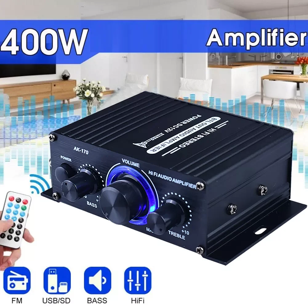 Купи Mini HiFi Stereo Audio Amplifier Bluetooth LED 200W+200W 12V Dual Channel Power Home Car Amp with RCA Input Amplificador за 1,681 рублей в магазине AliExpress