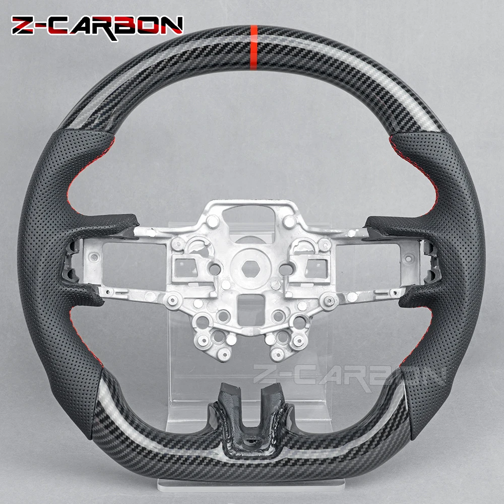 

Рулевое колесо из углеродного волокна Hydro-dip для Ford Mustang GT GT350 GT500 2015-2023, гоночное колесо из углеродного волокна с плоским дном