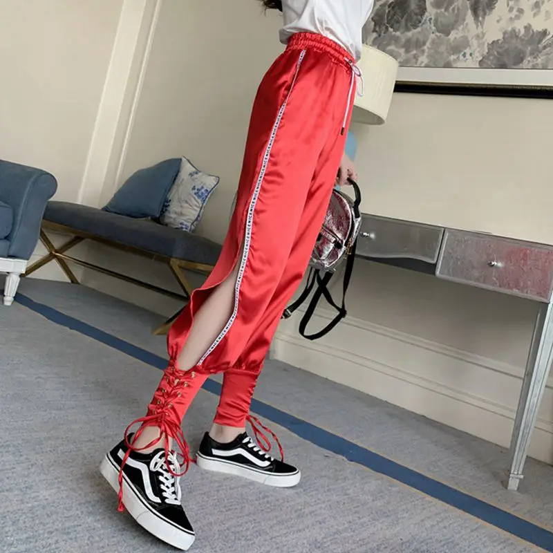 

Casual Bandage Sports Pants Women 2022 Spring/Summer New Fashion Solid Color Loose Hip-Hop Trousers