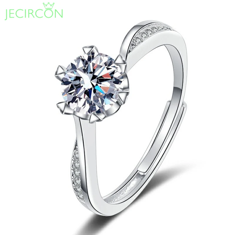 

JECIRCON D Color Moissanite Ring for Women 925 Sterling Silver Twist Arm 6 Prong 1 Carat PT950 Platinum Lab Diamond Wedding Band