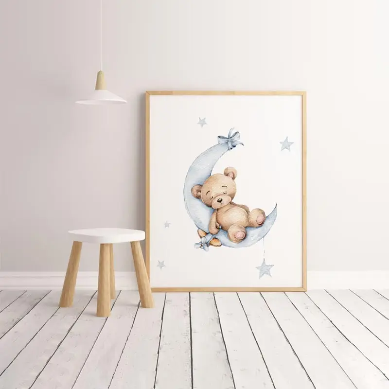 Синий постер с изображением мишки тедди милый воздушный шар украшение для