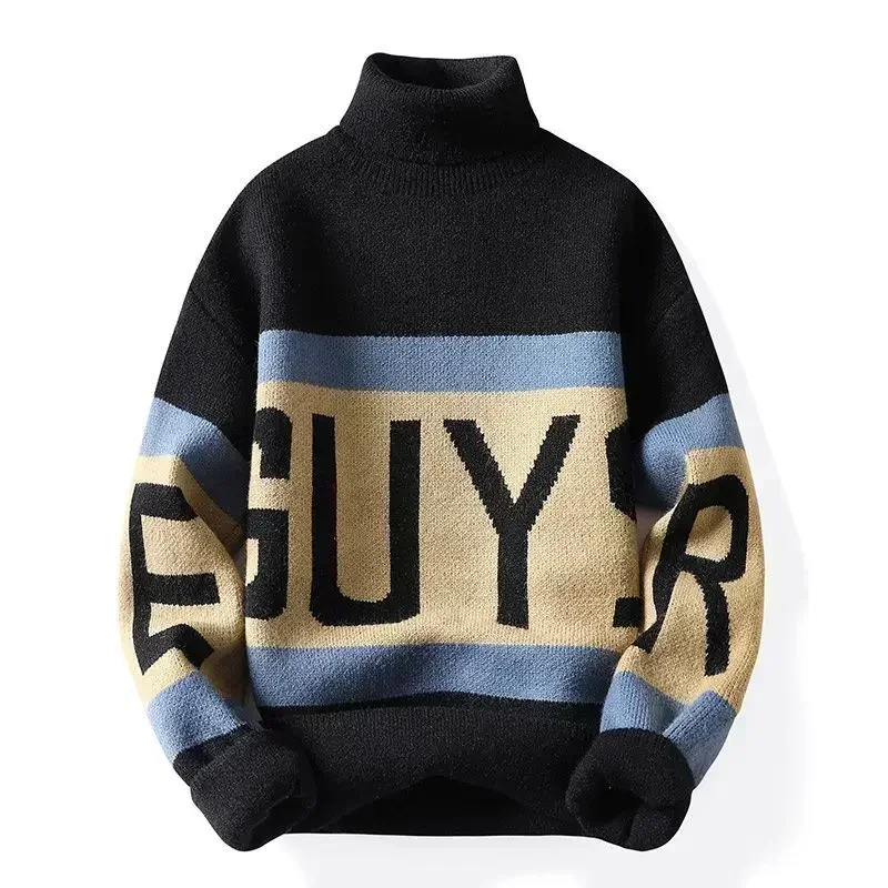 Вязаный свитер Мужская водолазка с соединением внакрой белая мужская одежда