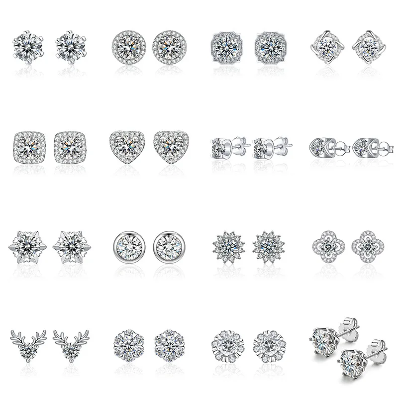 

1 Carat Moissanite Stud Earrings for Women Fake Diamond Ear Ring 925 Sterling Silver Needle Wholesale Sparkling Wedding Jewelry