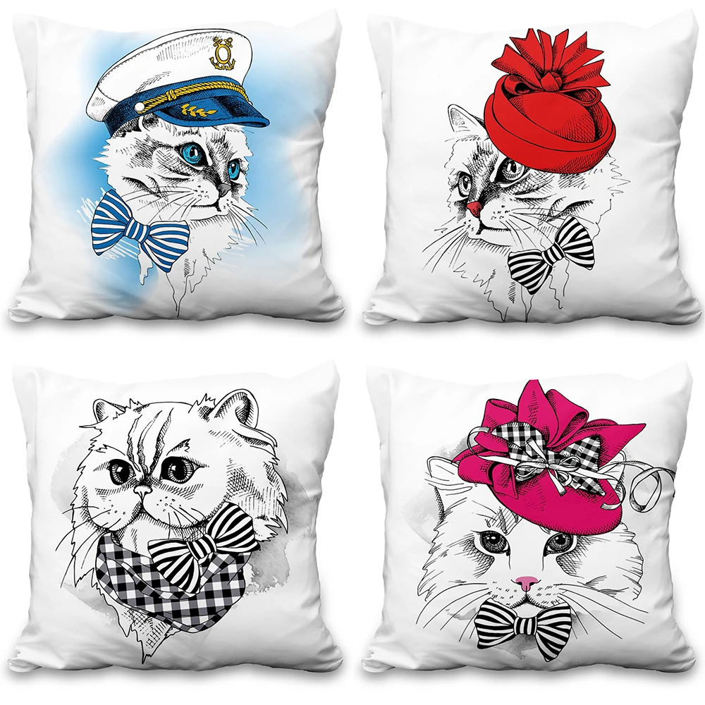 

40x40cm White Cat Puppet Polyester Pillowcase Sofa Cushion Cover Home Decor Decoration Throw Pillows Decorative