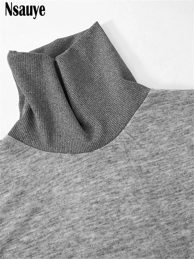 Nsauye 2024 зимняя водолазка с длинным рукавом в стиле пэчворк узкая футболка Y2K