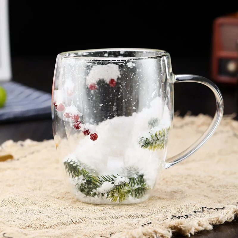 

Новинка 2023, прозрачная стеклянная чашка на рождественскую елку и снег с двойными стенками, термостойкая чашка для кофе, молока, чая, эспрессо, праздничный подарок