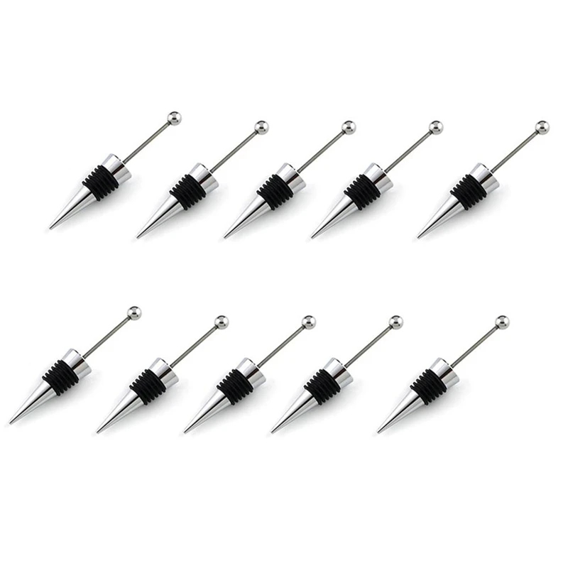 

10Pcs Gadget Add A Bead Rhinestone Lampwork Decorative Beaded Wine Bottle Stopper Zinc Alloy Silver Beadable Bottle Sto