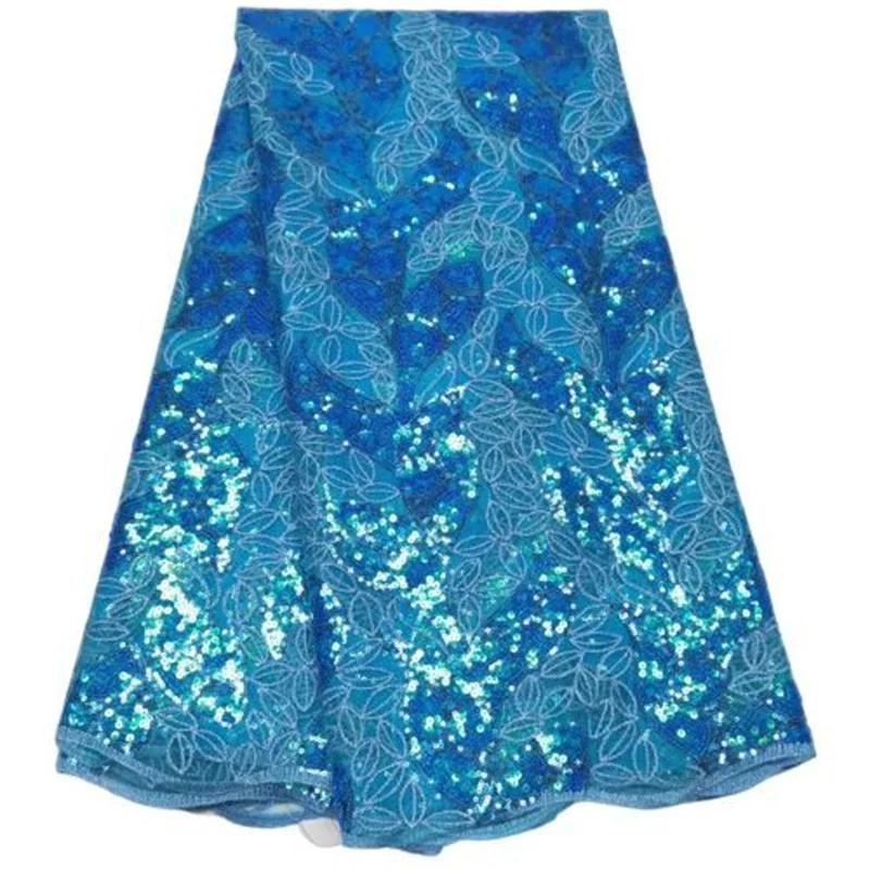 

Blue Soft African Lace Fabric 5 Yards High Quality Embroidery French Tulle Nigerian Wedding Sequins Lace Material for Dress