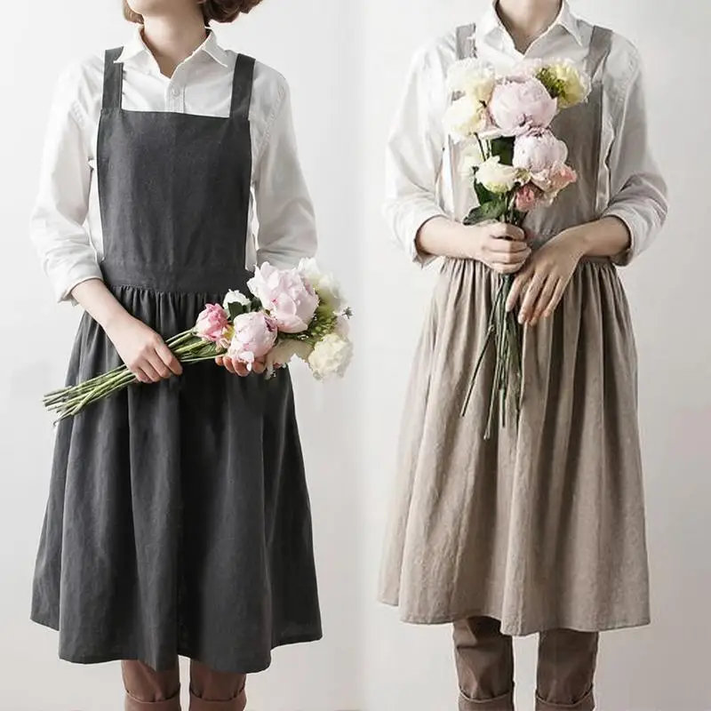 

Simple Apron Pure Cotton With Ethereal Design Waterproof Solid Color Kitchen Chef Sleevless Aprons For Kitchen Restaurant