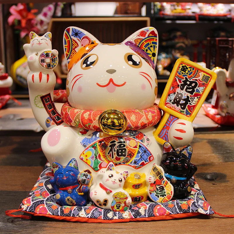 

Large Lucky Cat Ornament Japanese Cartoon Cat Ceramic Piggy Bank Storage Tank Creative Gifts Money Box Crafts Home Decorations