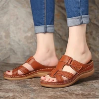 ladies summer all match super comfortable womens sandals non slip lightweight large size retro slope heel womens slippers