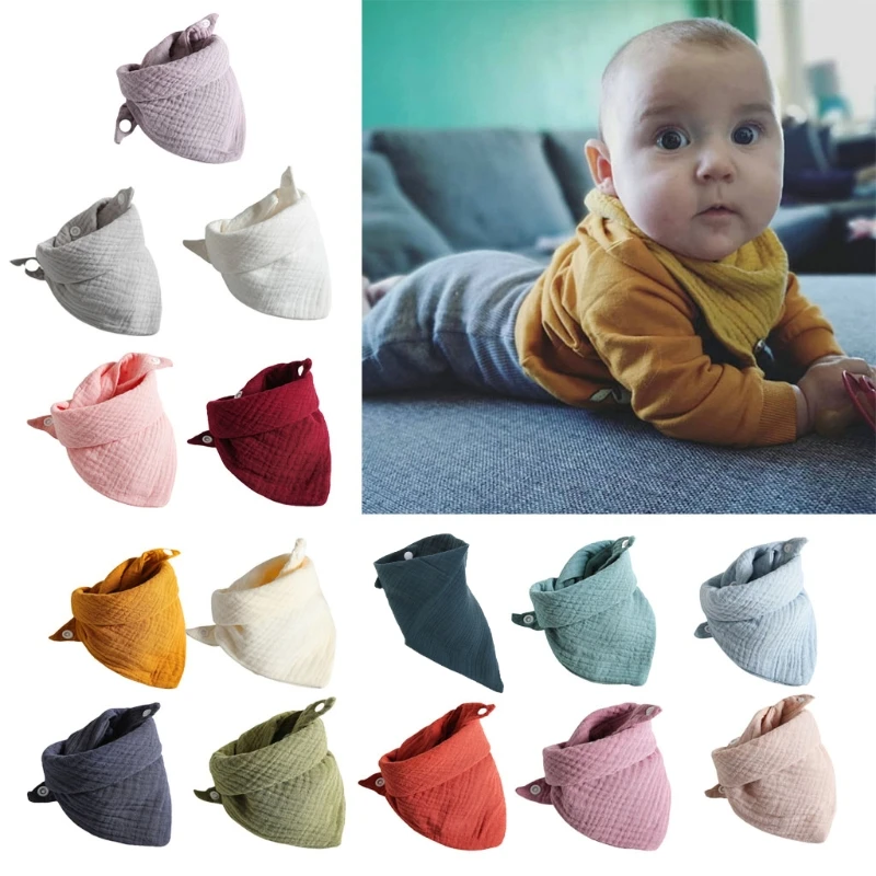 

2023 New Boho Baby Unisex Cotton Drooler Bibs Two-layer Gauze for Eating w/ Solid Color