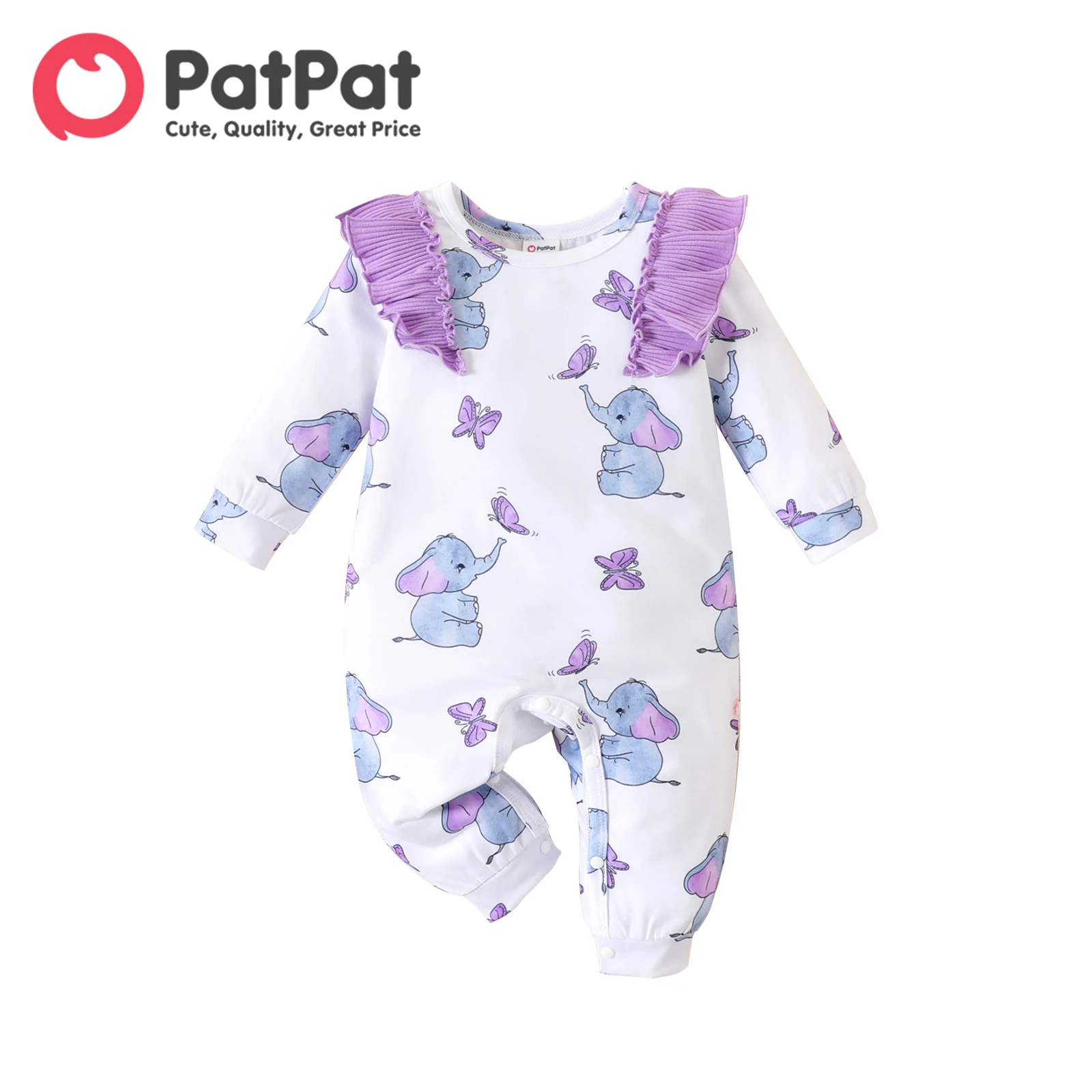 

PatPat Baby Girl Clothes Overalls Newborn Babies Items Jumpsuits New Born Allover Elephant Butterfly Print Ruffle Long-sleeve