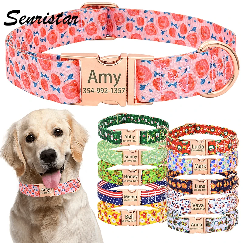 

Personalized Metal Buckle Dog Name Collar For Small Medium Large Dogs Custom Engraved Name Dog Collar Soft Pretty Pet Dog Collar