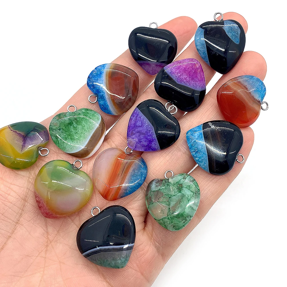 

1pc Natural Stone Pendant Agate Polishing Heart-shaped Charms for Making DIY Jewelry Necklace Bracelet Size 20x20mm Accessories