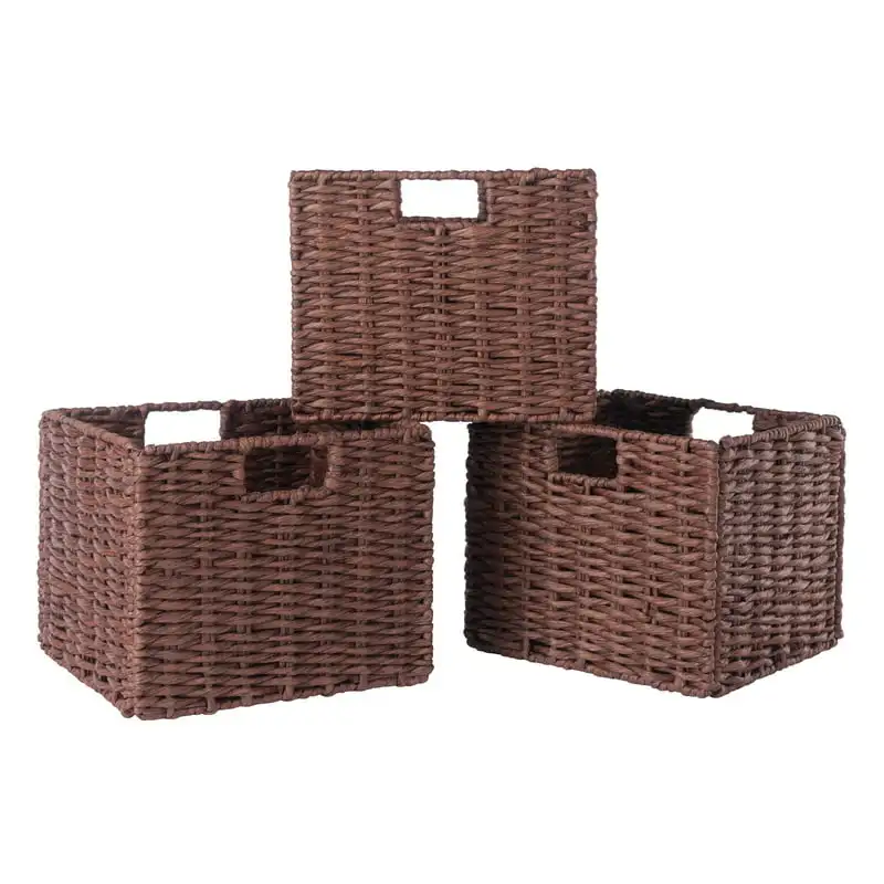 

free shipping Wood Tessa 3-Pc Woven Rope Baskets, Foldable, Walnut Storage Basket