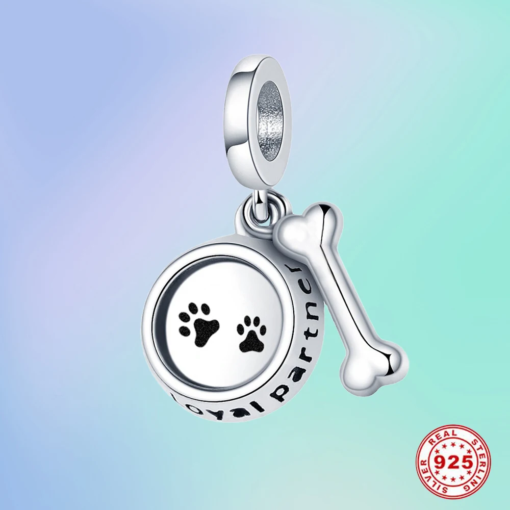 

New 925 Silver Dog Paw Pink Dog Bone Pendant Charms Beads Fit Original Pandora Charm Bracelet Necklace DIY Women Jewelry Gift