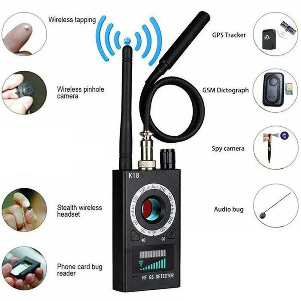 

1MHz-6.5GHz K18 Multi-function Anti-spy Detector Camera GSM Audio Bug Finder GPS Signal lens RF Tracker Detect Wireless Products