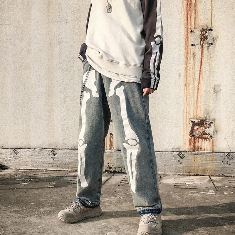 Europe America Hip Hop Punk Gothic Y2k Pants Cargo Pant Man Streetwear Sweatpants Skeleton Jeans Fashion Casual Jeans for Men