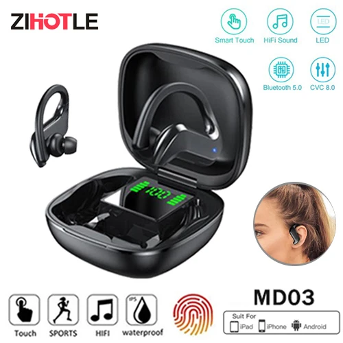 Новинка 2023, TWS гарнитура ZIHOTLE MD03 с Bluetooth 5,0, игровая Спортивная гарнитура 9D со светодиодной подсветкой для IPhone, Huawei
